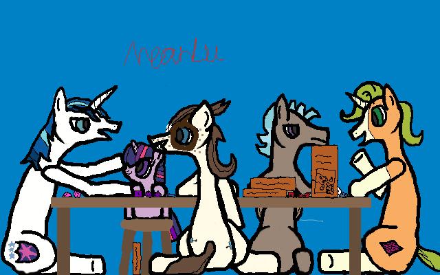 Size: 640x400 | Tagged: 1000 hours in ms paint, 8-bit (character), amateur drawing, artist:meanlucario, derpibooru import, dice, digital art, dungeons and dragons, female, filly, filly twilight sparkle, gaffer, gizmo, group, ms paint, ogres and oubliettes, pen and paper rpg, rpg, safe, shining armor, tabletop game, twilight sparkle, younger
