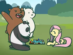 Size: 800x600 | Tagged: artist:flutterluv, bear, board game, crossover, derpibooru import, fluttershy, grizzly, ice bear, newbie artist training grounds, panda, panda (we bare bears), safe, we bare bears