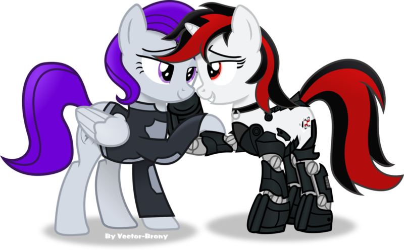 Size: 1024x637 | Tagged: artist:vector-brony, derpibooru import, fallout equestria, fallout equestria: project horizons, fanfic art, female, gloryjack, lesbian, oc, oc:blackjack, oc:morning glory (project horizons), oc x oc, safe, shipping, simple background, transparent background, unofficial characters only, vector