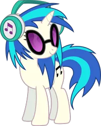 Size: 1302x1617 | Tagged: safe, artist:sketchmcreations, derpibooru import, vinyl scratch, pony, unicorn, slice of life (episode), cutie mark, female, headphones, hooves, horn, inkscape, mare, simple background, smiling, solo, sunglasses, transparent background, vector