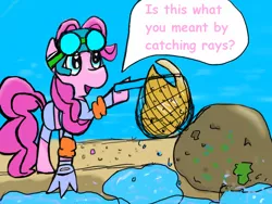 Size: 1024x768 | Tagged: artist:radiancethecyberpony, beach, derpibooru import, net, pinkie pie, ray (fish), safe, solo