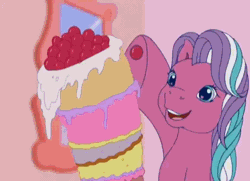 Size: 498x360 | Tagged: a charming birthday, animated, baking, cake, cotton candy (g3), derpibooru import, fail, food, g3, pinkie pie, safe, screencap, sweetberry
