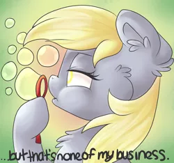 Size: 2350x2200 | Tagged: safe, artist:ro-z-po-z, derpibooru import, derpy hooves, pegasus, pony, blowing, bubble, but that's none of my business, ear fluff, female, mare, solo