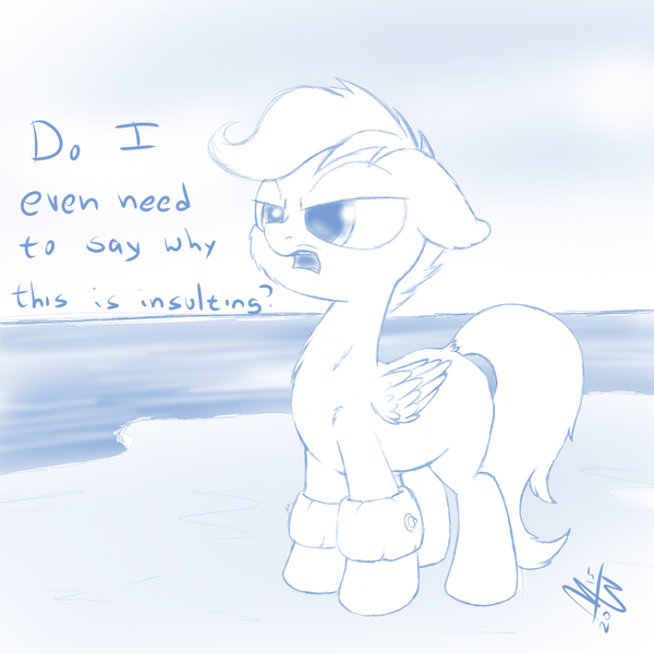 Size: 1200x1200 | Tagged: artist:malwinters, beach, derpibooru import, floaty, monochrome, safe, scootaloo, scootaloo can't fly, solo, swimming, water wings