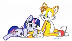 Size: 1975x1145 | Tagged: artist:silversimba01, crossover, derpibooru import, miles "tails" prower, safe, sonic team, sonic the hedgehog (series), traditional art, twilight sparkle