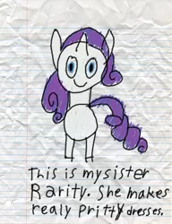 Size: 600x783 | Tagged: artist:fonypan, artist:sweetie belle, derpibooru import, lined paper, misspelling, quality, rarity, safe, solo, stylistic suck, sweetie's jurnal