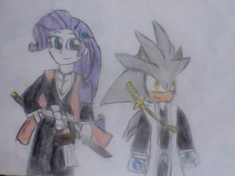 Size: 1024x768 | Tagged: safe, artist:brandonale, derpibooru import, rarity, equestria girls, bleach (manga), clothes, cosplay, costume, crossover, hitsugaya toshiro, rangiku matsumoto, silvarity, silver the hedgehog, sonic the hedgehog (series), traditional art