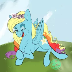 Size: 2000x2000 | Tagged: artist:farewelldecency, derpibooru import, oc, oc:rainbow sunset aurora, offspring, parent:rainbow dash, parent:soarin', parents:soarindash, safe, solo, unofficial characters only