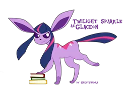 Size: 1024x731 | Tagged: artist:gh0stunicorn, book, derpibooru import, female, glaceon, pokefied, pokémon, safe, simple background, solo, species swap, twilight sparkle, white background