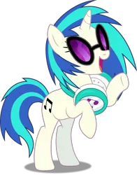 Size: 3128x4000 | Tagged: safe, artist:dashiesparkle, derpibooru import, vinyl scratch, pony, unicorn, slice of life (episode), absurd resolution, female, headphones, hooves, horn, mare, open mouth, raised hoof, simple background, solo, sunglasses, transparent background, vector