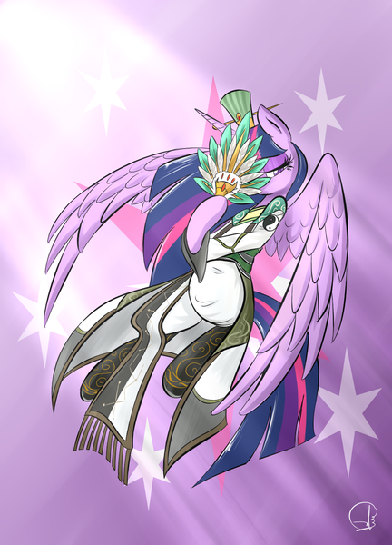 Size: 1080x1500 | Tagged: safe, artist:phuocthiencreation, derpibooru import, twilight sparkle, twilight sparkle (alicorn), alicorn, pony, crossover, dynasty warriors, female, mare, shu, solo, war fan, zhuge liang