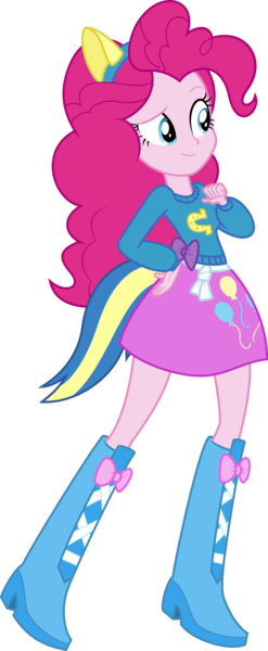 Size: 3449x8368 | Tagged: safe, artist:masem, derpibooru import, pinkie pie, equestria girls, equestria girls (movie), .ai available, absurd resolution, balloon, boots, canterlot high, clothes, fake tail, helping twilight win the crown, high heel boots, long hair, pony ears, school spirit, shoes, simple background, skirt, solo, transparent background, vector, wondercolts