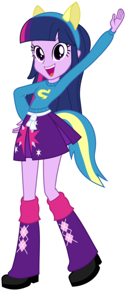 Size: 3000x6928 | Tagged: safe, artist:masem, derpibooru import, twilight sparkle, equestria girls, equestria girls (movie), .svg available, absurd resolution, canterlot high, clothes, fake tail, helping twilight win the crown, long hair, open mouth, pony ears, school spirit, simple background, skirt, solo, transparent background, vector, wondercolts