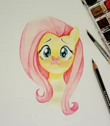 Size: 1400x1593 | Tagged: :>, artist:verygood91, blushing, butterfly, cute, derpibooru import, fluttershy, looking at you, safe, shyabetes, solo, traditional art, watercolor painting