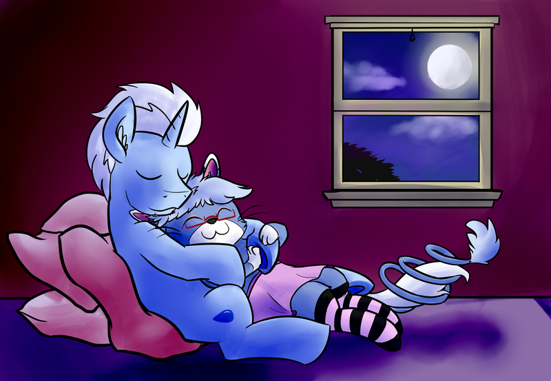 Size: 2798x1934 | Tagged: artist:invertigo, clothes, cuddling, cute, derpibooru import, glameow, oc, oc:frost bite, pokémon, safe, snuggling, socks, striped socks