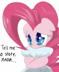 Size: 700x840 | Tagged: artist:[redacted], bed time, derpibooru import, implied anon, pillow, pinkie pie, sad face, safe, solo