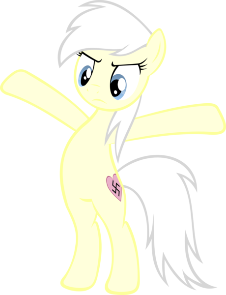 Size: 2686x3500 | Tagged: safe, derpibooru import, oc, unofficial characters only, earth pony, pony, alternate costumes, are you not entertained?, arms in the air, bipedal, bizarro, blonde, color inversion, come at me bro, female, frown, heart, looking down, nazi, reaction image, show accurate, simple background, solo, standing, swastika, transparent background, vector