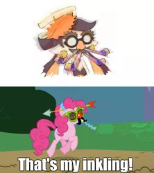 Size: 960x1080 | Tagged: callie, caption, derpibooru import, edit, edited screencap, glasses, griffon the brush off, image macro, meme, pinkie pie, safe, screencap, splatoon, text, that's my x