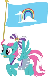 Size: 2082x3340 | Tagged: safe, artist:sketchmcreations, derpibooru import, spring step, sunlight spring, pegasus, pony, equestria games (episode), bow, cheerleader, clothes, cloudsdale, cloudsdale flag, female, flag, flying, hair bow, mare, mouth hold, simple background, skirt, solo, spread wings, transparent background, vector, wings