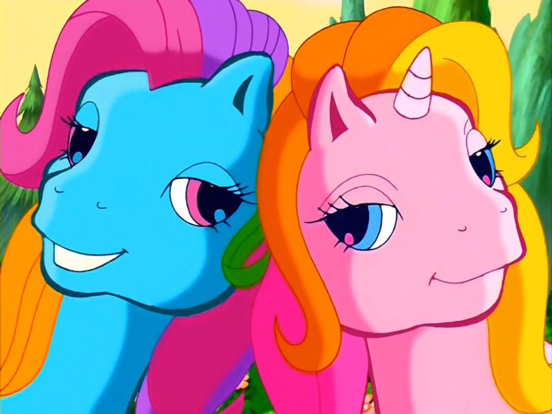 Size: 1024x768 | Tagged: bedroom eyes, derpibooru import, edit, edited screencap, g3, greetings from unicornia, looking at each other, princess rarity, rainbow dash (g3), rarity (g3), safe, screencap, wish you were here (song)