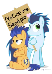 Size: 675x960 | Tagged: safe, artist:dm29, derpibooru import, flash sentry, soarin', pony, crossed arms, cute, diasentres, duo, notice me senpai, pie, pun, senpai, simple background, sitting, that pony sure does love pies, transparent background, underhoof, vector, wing hold