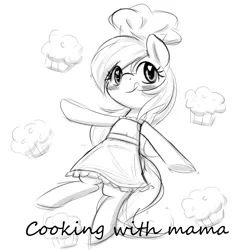 Size: 2084x2084 | Tagged: safe, artist:randy, derpibooru import, oc, oc:aryanne, unofficial characters only, pony, apron, baking, bipedal, black and white, blushing, chef, chef's hat, clothes, cooking, cooking mama, female, food, grayscale, hat, heart, heart eyes, housewife, kitchen, monochrome, mother, muffin, nazi, outline, simple background, solo, tongue out, white background, wingding eyes