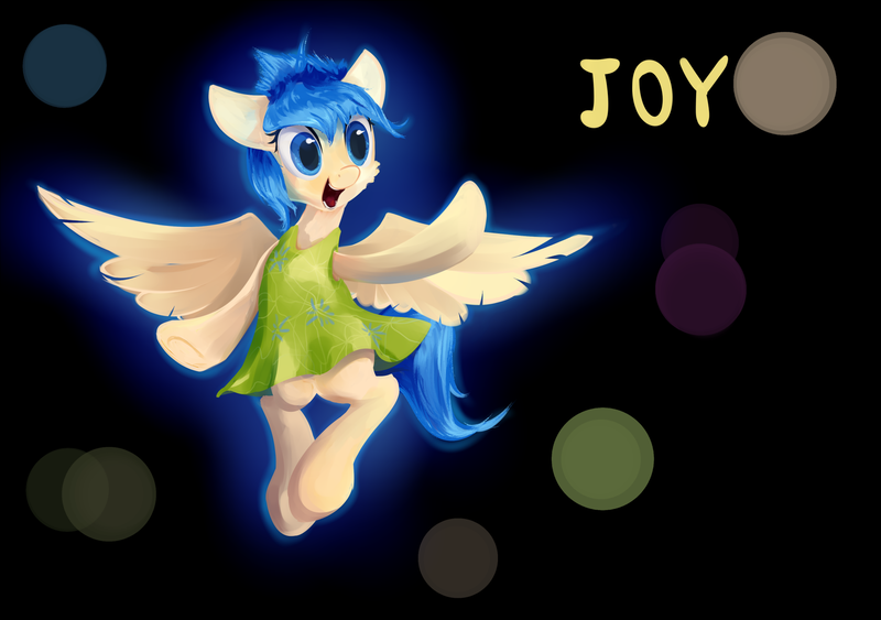 Size: 1706x1200 | Tagged: safe, artist:scootiebloom, derpibooru import, ponified, pegasus, pony, clothes, crossover, dress, inside out, joy (inside out), pixar, smiling, solo