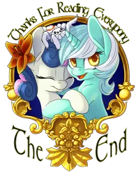 Size: 791x1000 | Tagged: safe, artist:pusspuss, derpibooru import, bon bon, lyra heartstrings, sweetie drops, oc, oc:scary, spider, bon bon's acceptance, eyes closed, fanfic art, female, flower, flower in hair, lesbian, lyrabon, open mouth, shipping, smiling