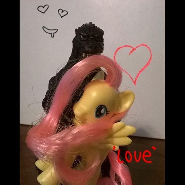 Size: 600x600 | Tagged: brushable, derpibooru import, fluttershy, godzilla, godzilla (series), hug, kaiju, neca, safe, toy