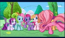 Size: 740x435 | Tagged: animated, cheerilee (g3), core seven, derpibooru import, g3.5, intro, opening, opening theme, photo, pinkie pie (g3), rainbow dash (g3), safe, scootaloo (g3), screencap, smiling, starsong, sweetie belle (g3), toola roola