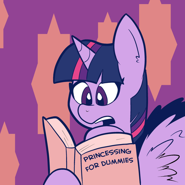 Size: 2400x2400 | Tagged: safe, artist:pembroke, derpibooru import, twilight sparkle, twilight sparkle (alicorn), alicorn, pony, book, female, for dummies, mare, reading, solo