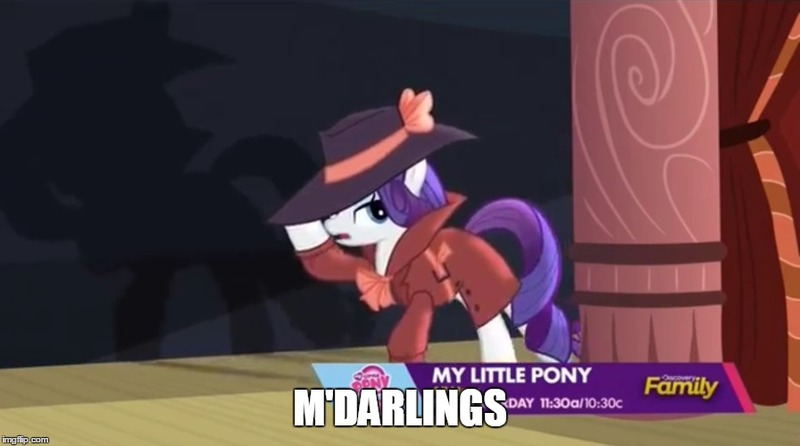 Size: 896x499 | Tagged: safe, derpibooru import, screencap, rarity, pony, unicorn, rarity investigates, caption, darling, female, image macro, impact font, m'lady, mare, meme, solo, text