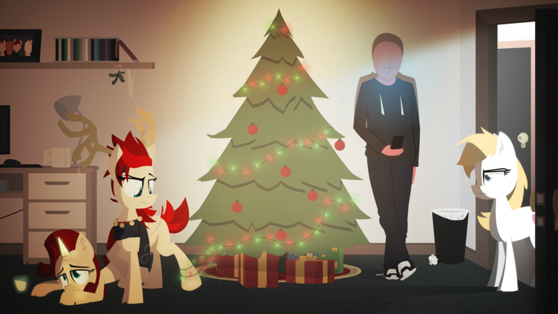 Size: 3840x2160 | Tagged: 8chan, artist:zvn, christmas, christmas tree, clothes, derpibooru import, holiday, human, iwtcird, meme, nazi, oc, oc:anon, oc:aryanne, oc:red pone (8chan), oc:ruby (8chan), /pone/, safe, scarf, tree, unofficial characters only