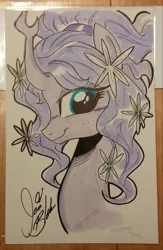 Size: 601x921 | Tagged: safe, artist:ponygoddess, derpibooru import, tree of harmony, oc, oc:harmony (heilos), ponified, unofficial characters only, pony, flower, flower in hair, solo, traditional art