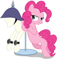 Size: 6000x6250 | Tagged: absurd resolution, .ai available, artist:caliazian, bedroom eyes, derpibooru import, helmet, knee pads, leaning, mannequin, maud pie (episode), pinkie pie, safe, simple background, sly, solo, transparent background, vector