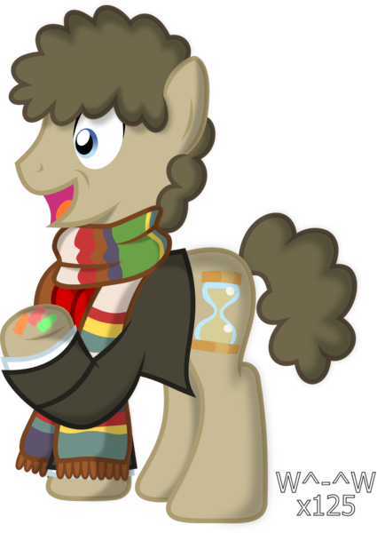 Size: 1432x2022 | Tagged: safe, artist:sasukex125, derpibooru import, ponified, pony, clothes, doctor who, fourth doctor, fourth doctor's scarf, jelly babies, scarf, simple background, solo, tom baker, tom baker's scarf, transparent background, vector