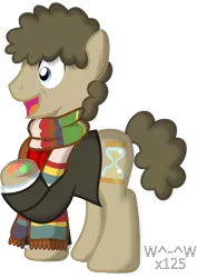 Size: 1432x2022 | Tagged: safe, artist:sasukex125, derpibooru import, ponified, pony, clothes, doctor who, fourth doctor, fourth doctor's scarf, jelly babies, scarf, simple background, solo, tom baker, tom baker's scarf, transparent background, vector