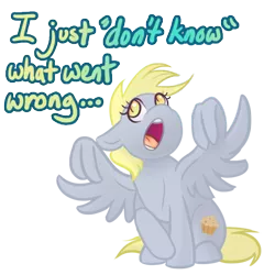 Size: 576x576 | Tagged: safe, artist:katotter, derpibooru import, derpy hooves, pegasus, pony, air quotes, alternate cutie mark, i just don't know what went wrong, implied changeling, implying, simple background, solo, transparent background, wing hands, wingquotes, wings