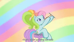 Size: 1280x720 | Tagged: derpibooru import, edit, edited screencap, g3.5, humor, lyrics, nails, paintbrush, rainbow dash, safe, screencap, solo, song, text, that's what makes a friend, twinkle wish adventure