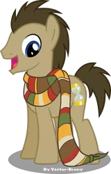 Size: 716x1116 | Tagged: safe, derpibooru import, doctor whooves, time turner, pony, clothes, fourth doctor's scarf, male, scarf, simple background, smiling, solo, stallion, tom baker's scarf, transparent background, vector