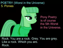 Size: 1052x789 | Tagged: 42, artist:bronybarn, black background, derpibooru import, don't panic, hitchhiker's guide to the galaxy, maud pie, poetry, safe, simple background, solo, vogon poetry