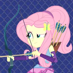 Size: 435x436 | Tagged: safe, derpibooru import, fluttershy, equestria girls, friendship games, arrow, bow (weapon), bow and arrow, costanza face, ishygddt, meme, quiver, reaction image, solo, weapon