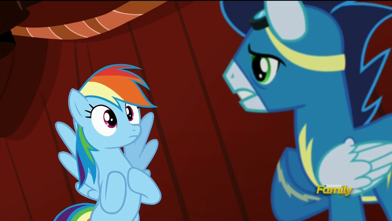 Size: 1920x1080 | Tagged: safe, derpibooru import, screencap, rainbow dash, soarin', pony, rarity investigates, discovery family logo