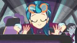 Size: 480x270 | Tagged: safe, derpibooru import, screencap, indigo zap, jet set, suri polomare, equestria girls, friendship games, animated, are we gonna win?, close-up, it begins, it's coming right at us, looking at you, meme origin