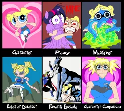 Size: 1419x1266 | Tagged: safe, artist:terry, derpibooru import, twilight sparkle, twilight sparkle (alicorn), alicorn, pony, robot, abuse, bubbles (powerpuff girls), character meme, crossover, hellsing, major glory, nightmare fuel, seras victoria, tara strong, the powerpuff girls, twilybuse, voice actor joke