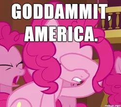 Size: 463x409 | Tagged: caption, derpibooru import, don't take it seriously, facehoof, image macro, meme, mouthpiece, pinkie pie, poe's law, reaction image, safe, text, united states