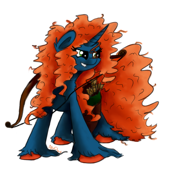 Size: 1128x1159 | Tagged: safe, artist:allyclaw, deleted from derpibooru, derpibooru import, ponified, pony, arrow, bow (weapon), brave, disney, disney princess, merida, solo, unshorn fetlocks