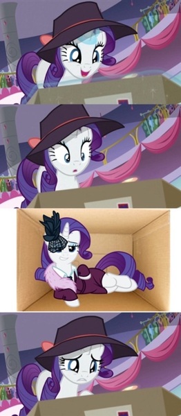 Size: 495x1135 | Tagged: derpibooru import, exploitable meme, meme, rarity, rarity investigates, rarity's package, safe, solo