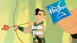 Size: 998x563 | Tagged: angry, apple (company), arrow, bow and arrow, bow (weapon), derpibooru import, fire, hasbro, i'll make a man out of you, itunes, meme, metaphor, mulan, safe, scare master, weapon
