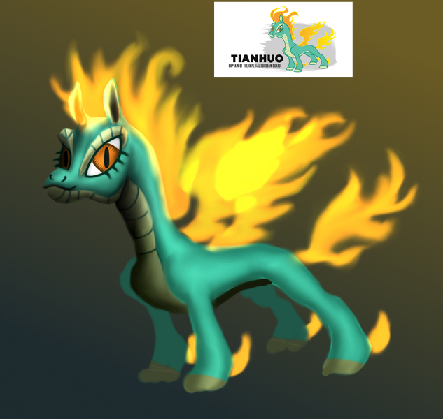 Size: 1024x970 | Tagged: artist:platinumdrop, community related, derpibooru import, dragon, hybrid, longma, mane of fire, safe, solo, them's fightin' herds, tianhuo, wip